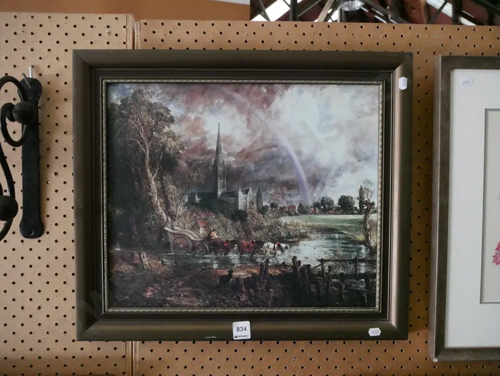 framed Constable print - cathedral and rainbow Image 1++