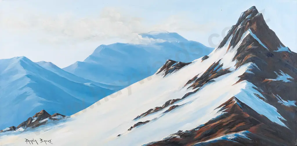 Pamela Banks, boxed oil on canvas "Cloudy Peak" H-310 W-610 Image 1++