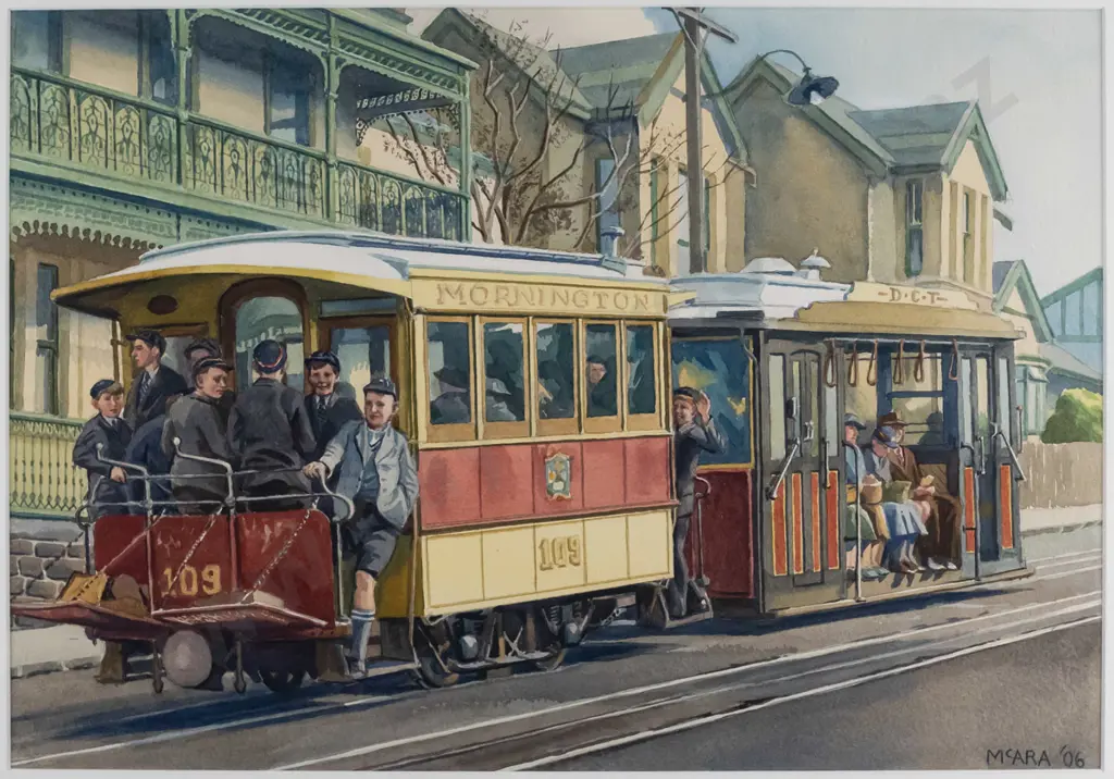 Don McAra '06 - framed watercolour "The artist takes a ride, Mornington Line" H-340 W-470 Image 1++