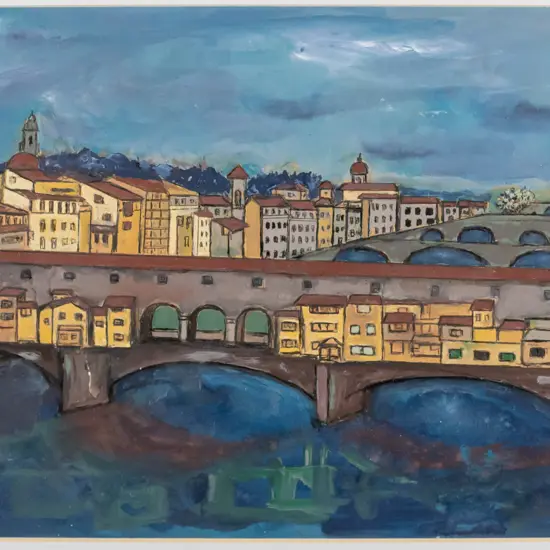 Harold Tyrie - framed acrylic "Ponte Vecchio Florence" H-230 W-360