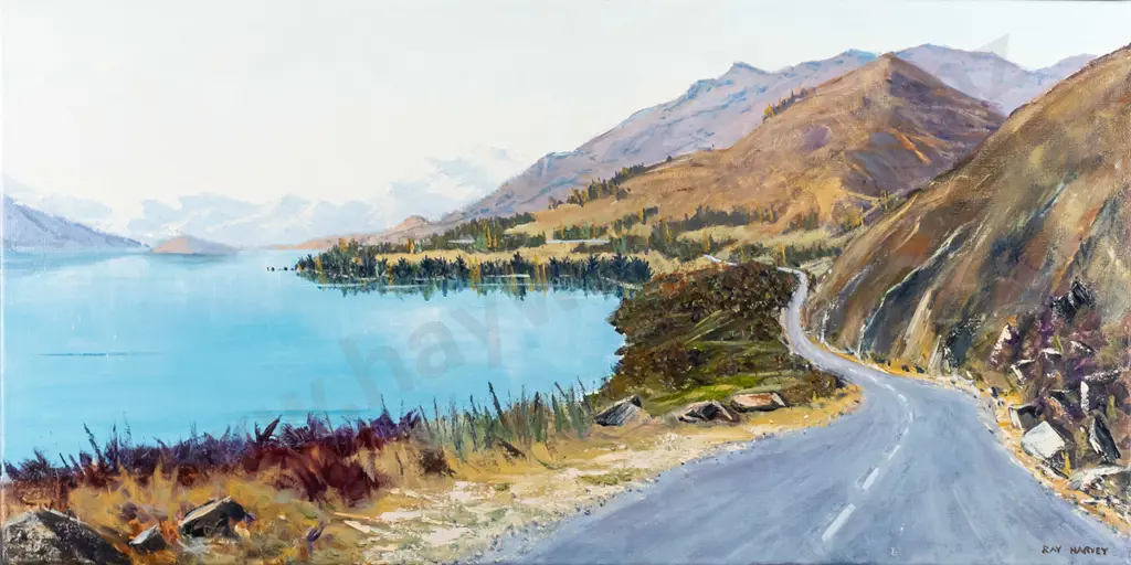 Ray Harvey - boxed oil on canvas "Towards Glenorchy" H-380 W-760 Image 1++