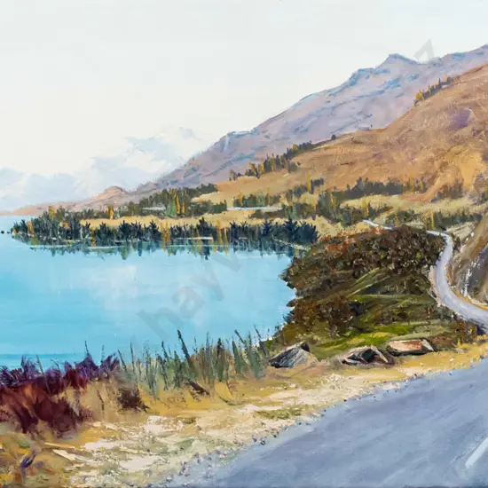 Ray Harvey - boxed oil on canvas "Towards Glenorchy" H-380 W-760