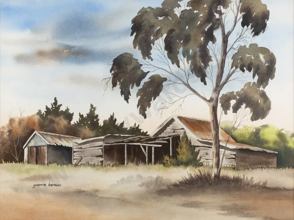 Yvonne Benson - watercolour "Old Building near Pukeuri North Otago" H-300 W-400 Image 1++