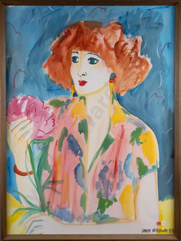 Pamela Brown '88 - framed acrylic on paper "The Peony" H-750 W-570 Image 1++