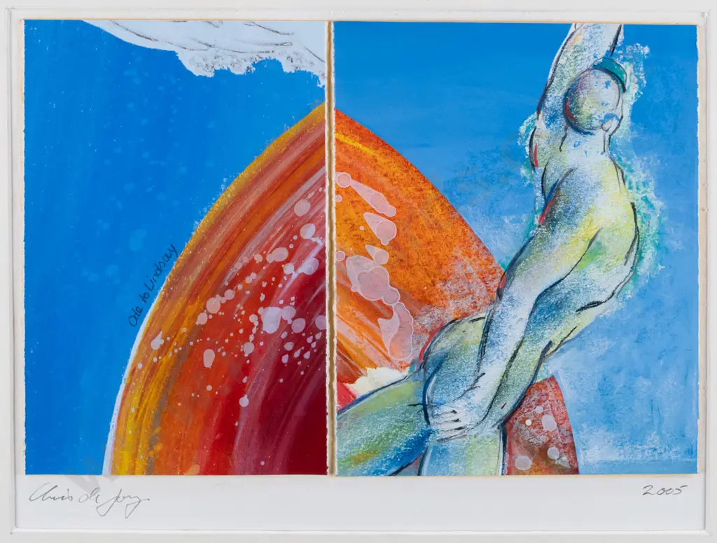 Chris de Jong 2005 - framed mixed media "Ode to Lindsay" H-210 W-310 (Lindsay Crooks scholarship fundraising) Image 1++