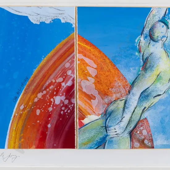 Chris de Jong 2005 - framed mixed media "Ode to Lindsay" H-210 W-310 (Lindsay Crooks scholarship fundraising)