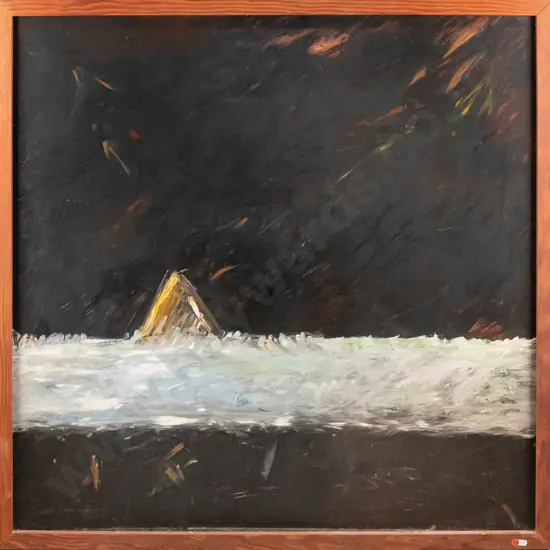 illegible signature - framed oil - abstract H-970 W-970