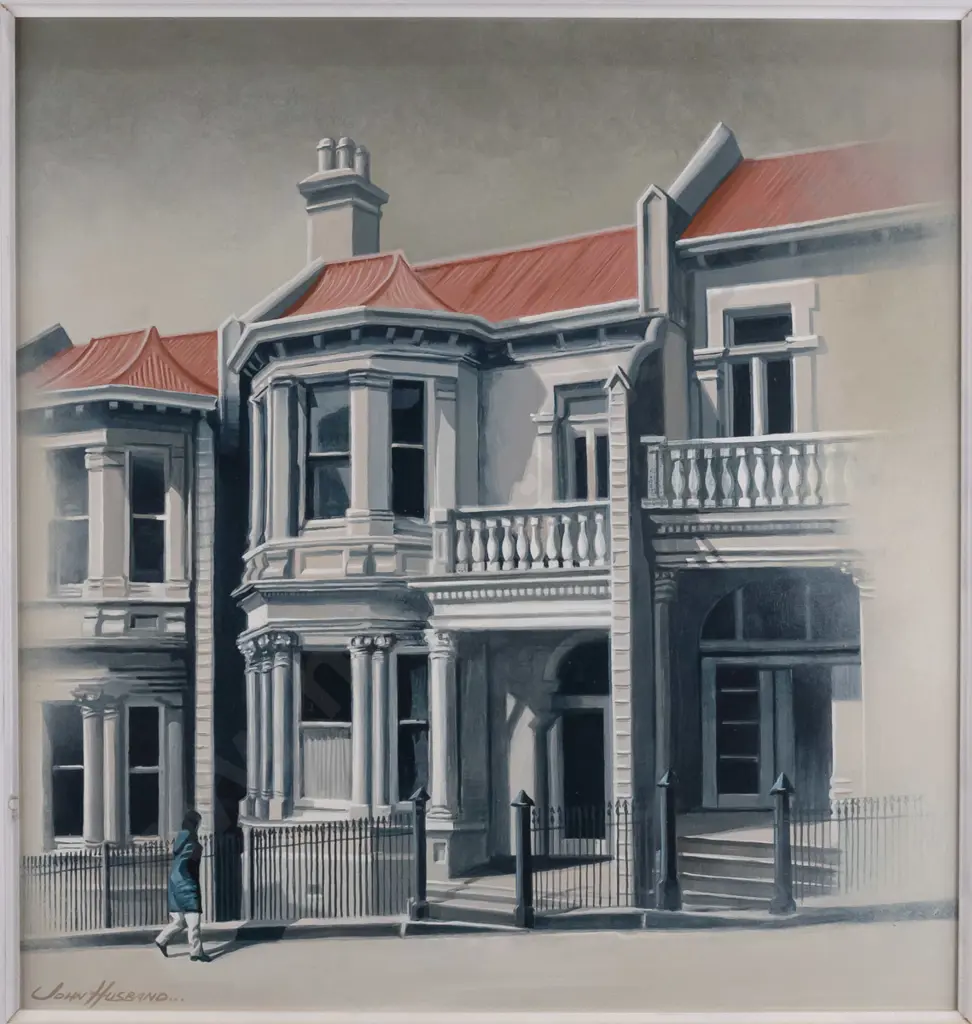 John Husband 1979 - framed oil on board - "Stuart Street, Close To Home" H-450 W-430 Image 1++