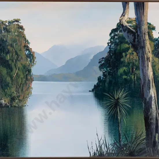 Graham Brinsley - framed oil - "Lake Moeraki, Westland"  H-440 W-600