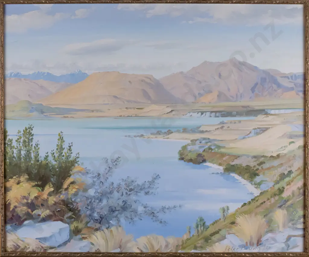 Peter Brown 1964 - framed oil, lake & mountain scene  H-500 W-600 Image 1++