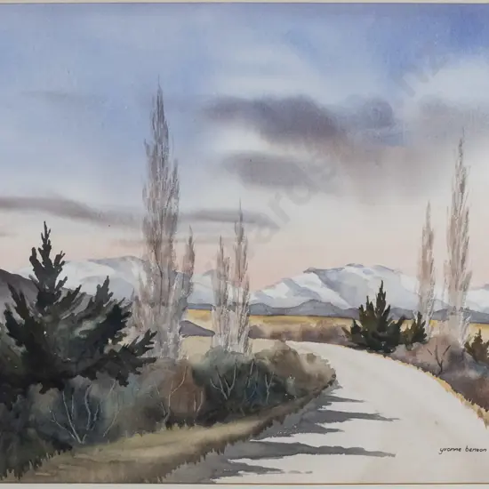 Yvonne Benson - framed watercolour "Looking Towards Wanaka From Cardrona" H-295 W-395