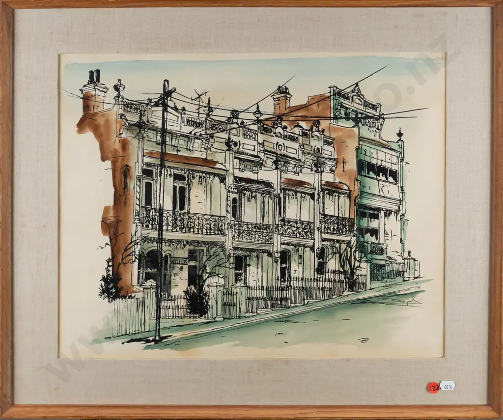 unsigned ink and watercolour - terrace houses H-370 W-460 Image 1++