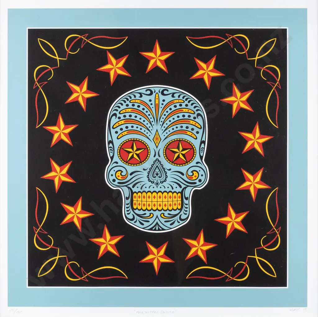King '13 - framed screenprint 10/40 "Mexican Skull" H-380 W-380 Image 1++