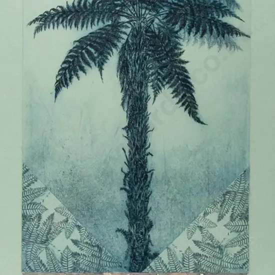 Audrey Bascand - framed mixed media ltd edition print 4/4 "Tree fern - State II" H-570 W-210