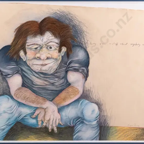 Roger Jamco - framed mixed media "nobody gives a stuff about anybody anymore" H-540 W-740