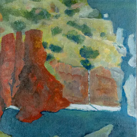 Rodney Hamel - oil on boxed hessian "Tunnel Beach 4" H-610 W-450