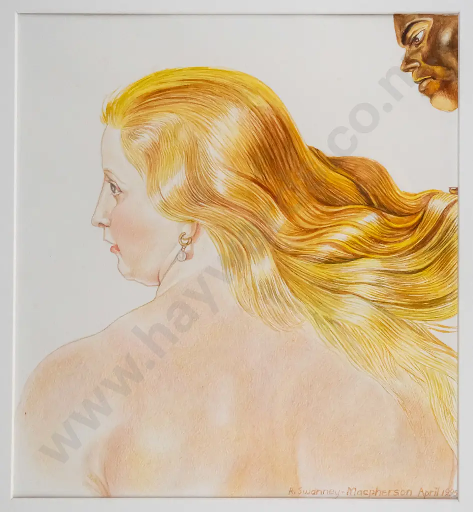 R Swanney-MacPherson April 1995 - framed watercolour - woman with golden hair H-250 W-230 Image 1++