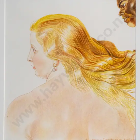 R Swanney-MacPherson April 1995 - framed watercolour - woman with golden hair H-250 W-230
