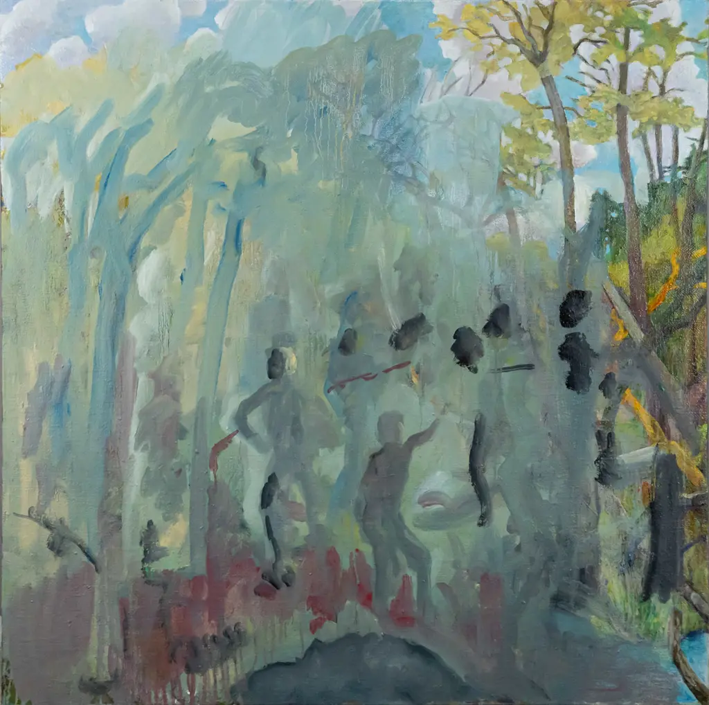 Rodney Hamel 2017 - boxed acrylic on hessian :Behind Larnach Castle" H-1010 W-1010 Image 1++