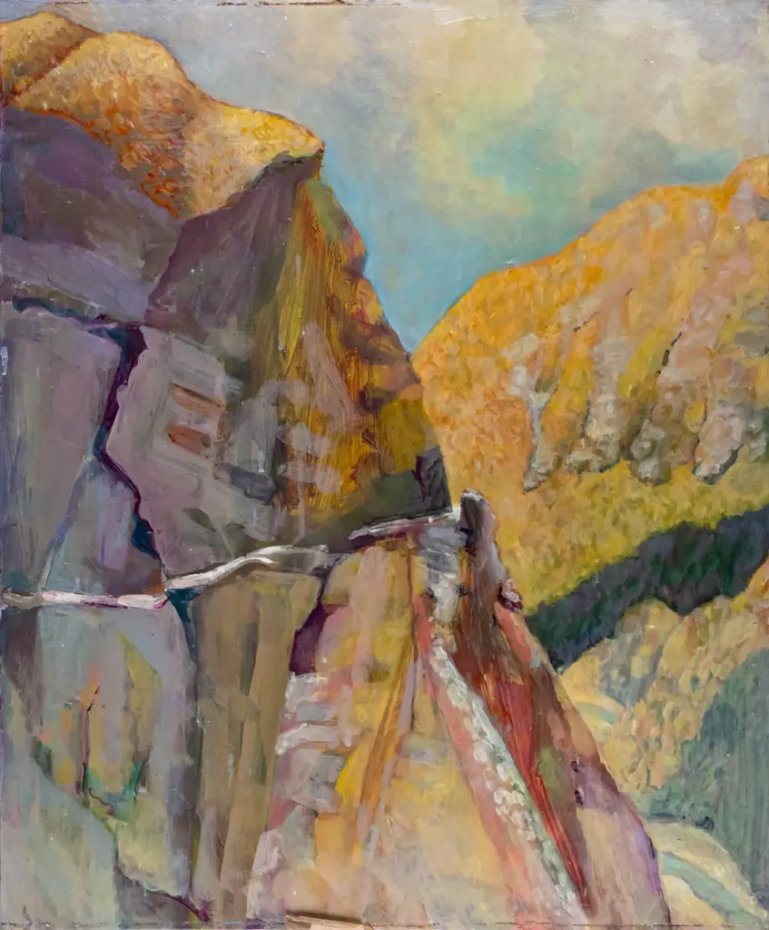 Rodney Hamel? unframed oil on card - road to Skippers Canyon  H-610 W-510 Image 1++