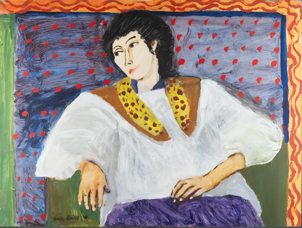 Annie Baird, 88-  framed watercolour  board - portrait H-600 W-800, foxing Image 1++