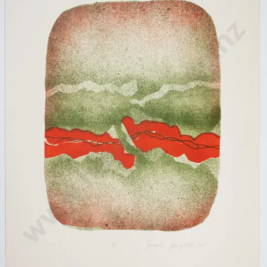 illegible signature  '75-  unframed screen print 7/7 - abstract H-450 W-350 some foxing