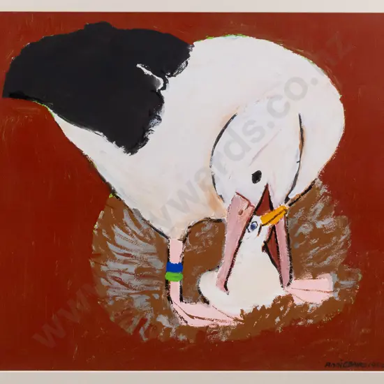 Annie Baird 1985 - framed acrylic and watercolour "Albatross At Taiaroa Head" H-470 W-570