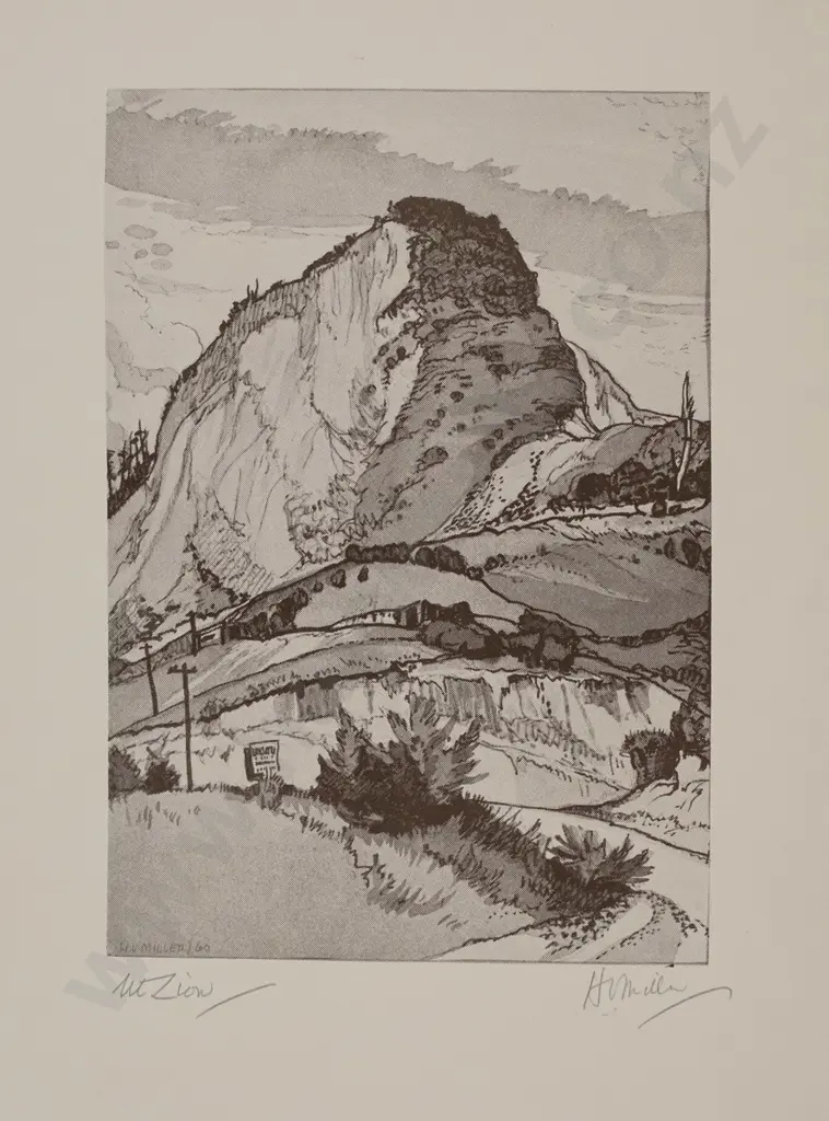 HV Miller - signed unframed print - Mount Zion H-210 W-150 Image 1++