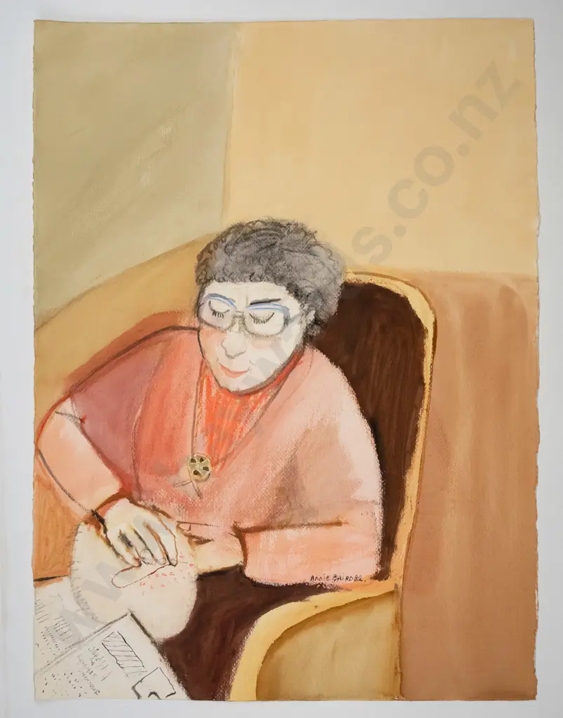Annie Baird 82 - unframed watercolour on paper -portrait H-770 W-560 Image 1++