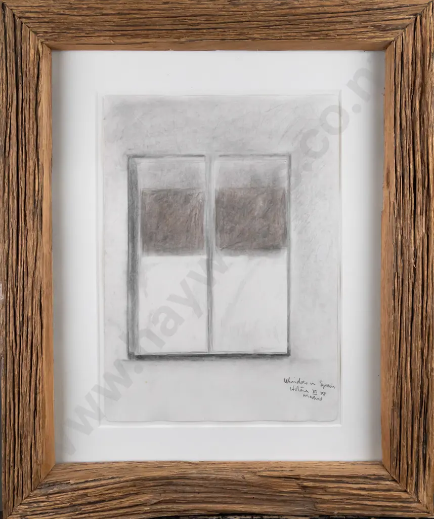 Ralph Hotere March 1978 Madrid - framed pencil - "Window in Spain" H-310 W-230 Image 1++