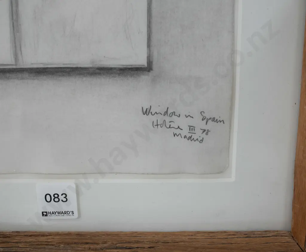 Ralph Hotere March 1978 Madrid - framed pencil - "Window in Spain" H-310 W-230 Image 1++