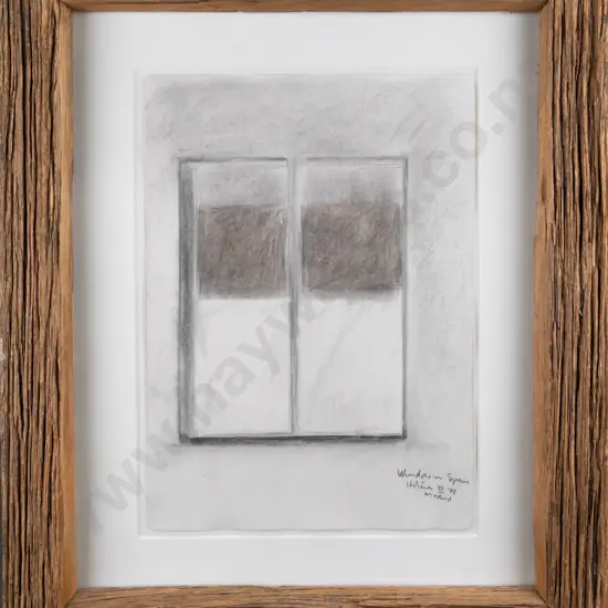 Ralph Hotere March 1978 Madrid - framed pencil - "Window in Spain" H-310 W-230