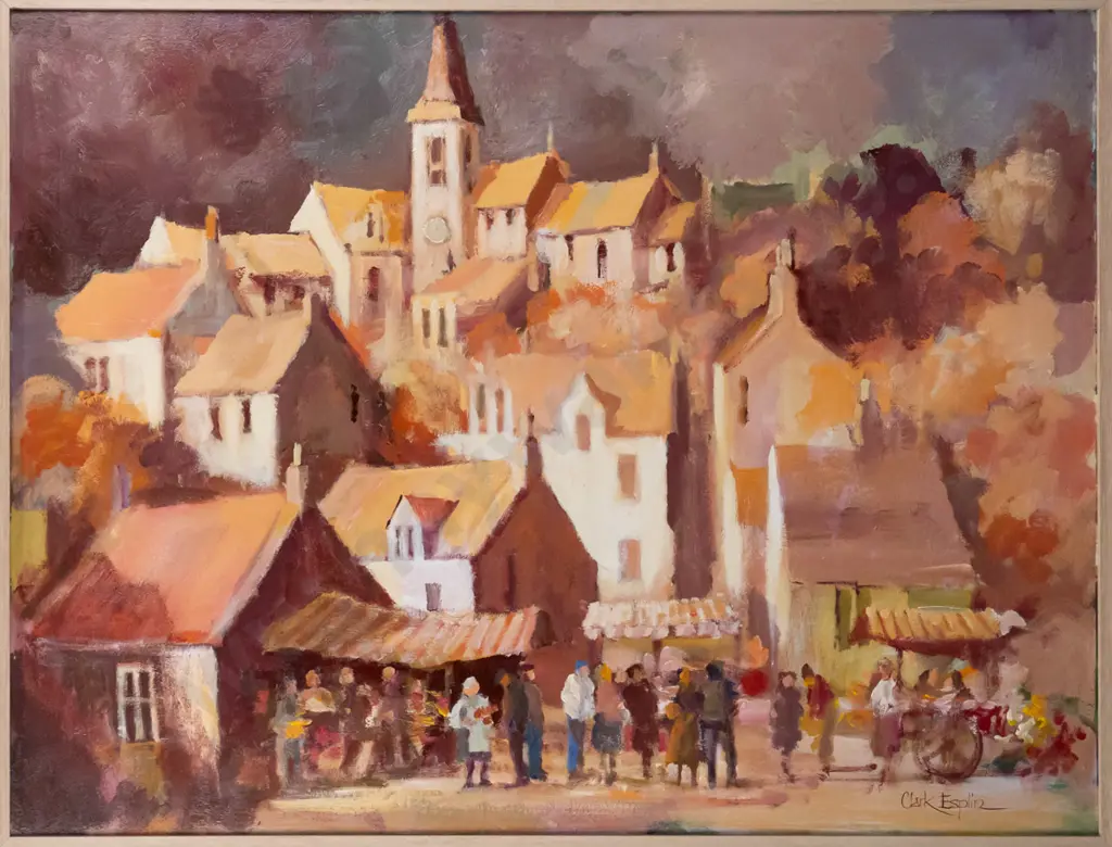 Clark Esplin - framed oil on board "Flower Market" H-580 W-780 Image 1++