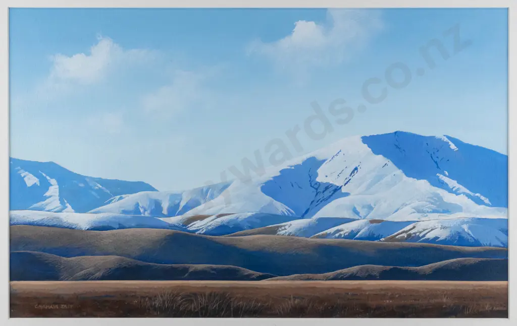 Graham Tait - framed acrylic on watercolour paper "Spring Thaw Maniototo" H-340 W-520 Image 1++