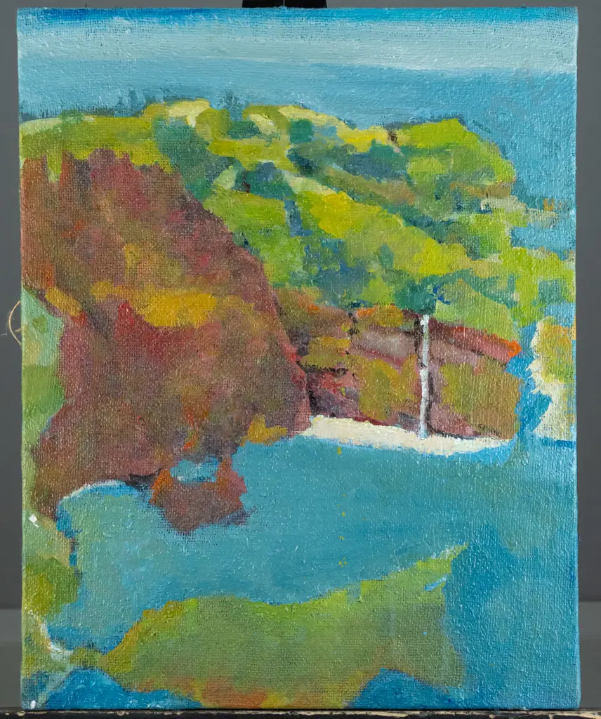 Rodney Hamel - boxed oil on hessian "Tunnel Beach 2" H-510 W-400 Image 1++