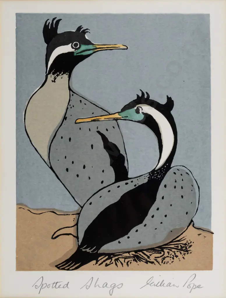 Gillian Pope - framed screen print-  spotted shags H-210 W-150 Image 1++