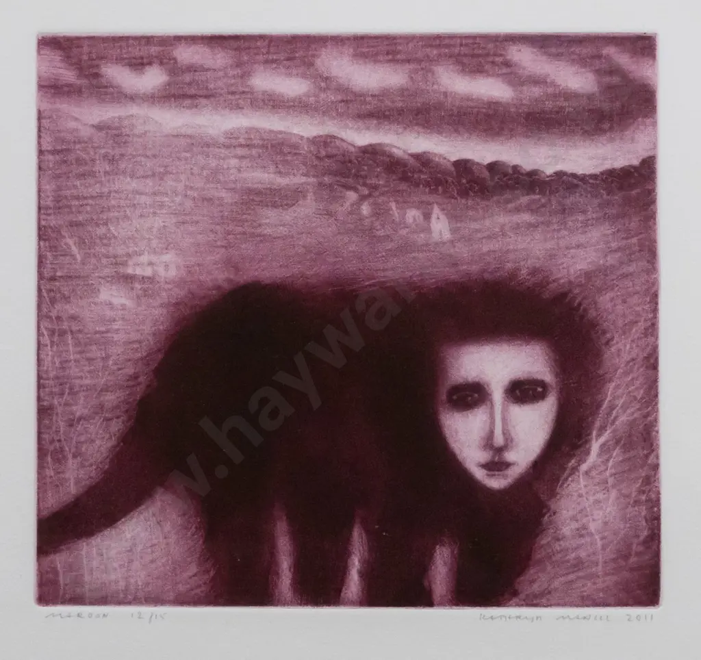 Kathryn Madill 2011 - framed mezzotint 12/15 "Maroon" H-170 W-170 Image 1++