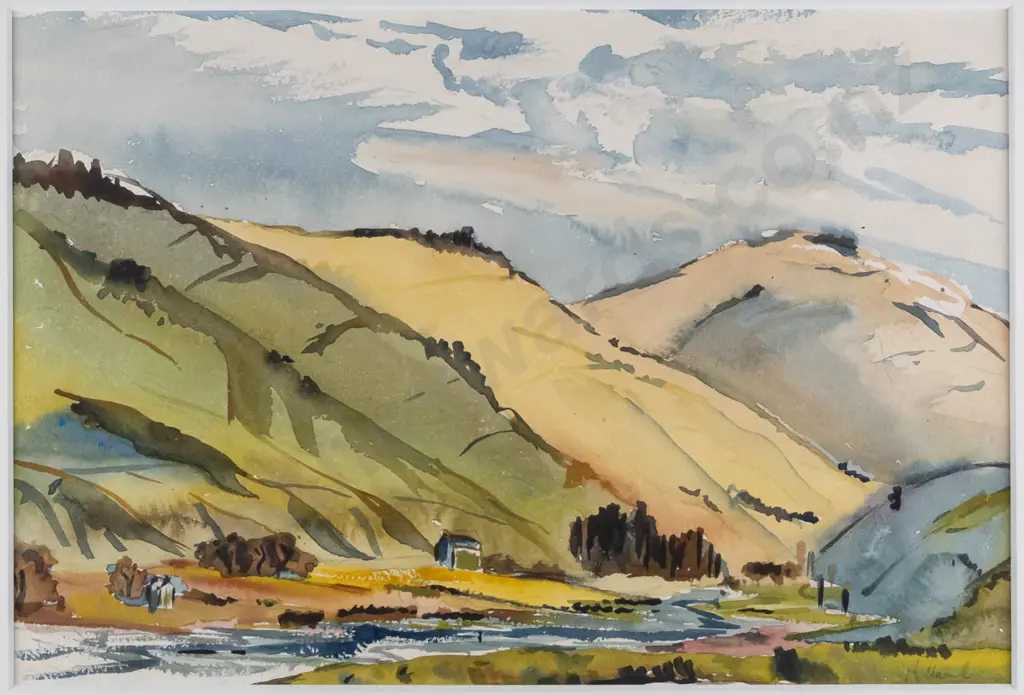 Rodney Hamel - framed watercolour - landscape H-240 W-350 Image 1++