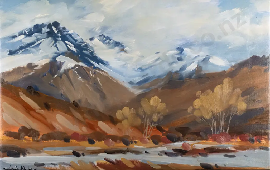 Tony Stanford Shields - boxed oil on canvas - river and mountain scene H-390 W-610 Image 1++