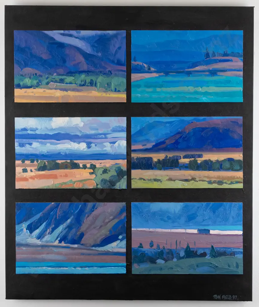 Tom Field '97 - mounted oil on board "Summer morning in the Mackenzie Country" H-610 W-500 Image 1++