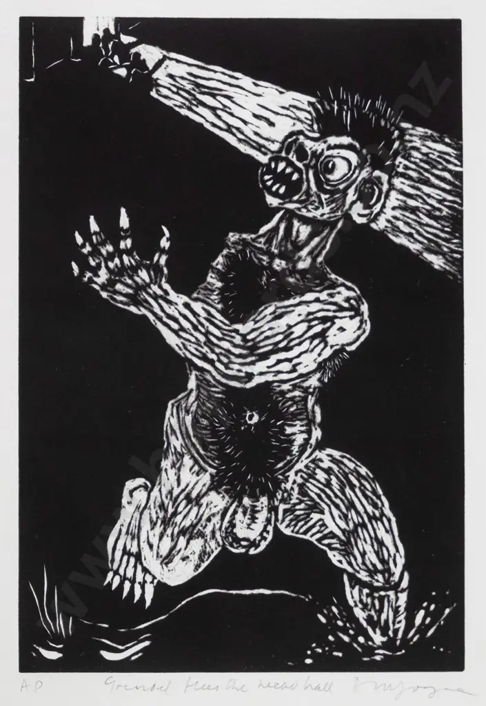 illegible signature and title  - framed etching A/P H-280 W-170 Image 1++
