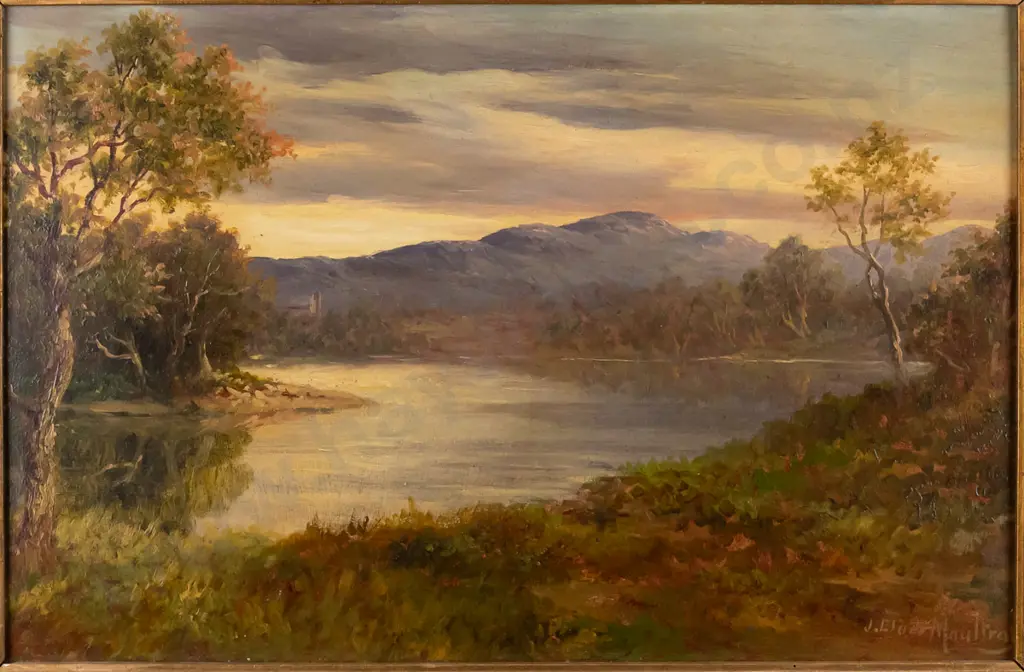 J Elder Moultray - framed oil "The Taieri River, 1 Mile Above Henley, Evening" H-300 W-450 Image 1++