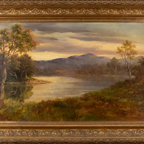 J Elder Moultray - framed oil "The Taieri River, 1 Mile Above Henley, Evening" H-300 W-450