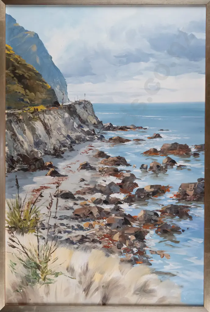 Aston Greathead, framed oil "Coast Road North of Kaikoura" H-740 W-490 Image 1++