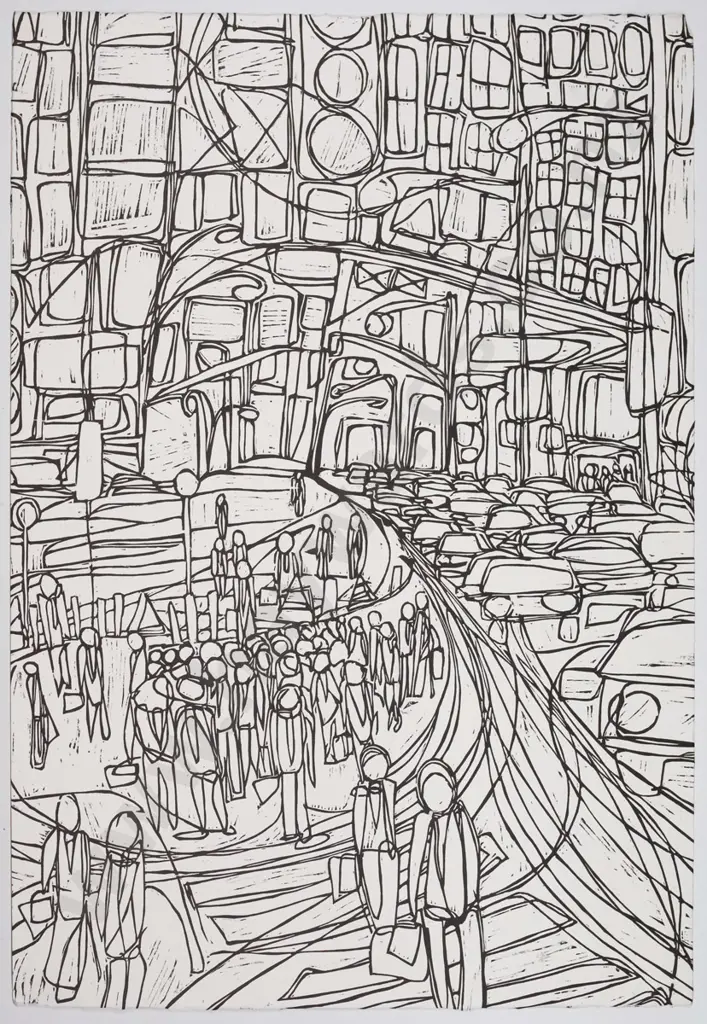 illegible signature '07-  unframed ltd edition print 1/10 "Alone in the crowd H-750 W-550 Image 1++