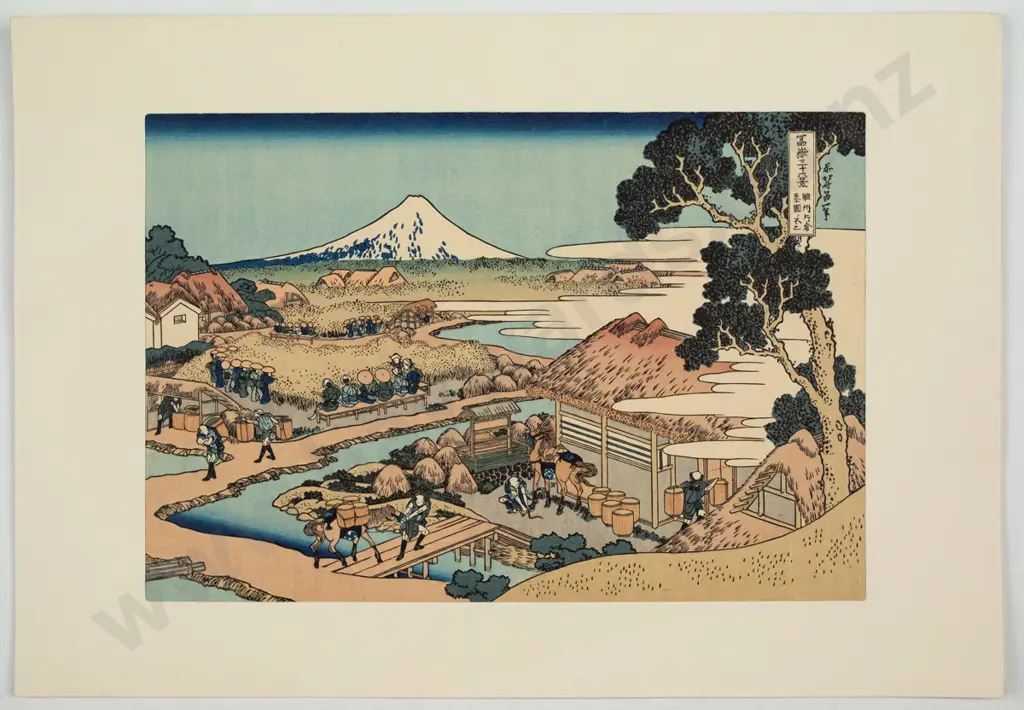 unframed Japanese wood block print - village scene  H-195 W-280 Image 1++