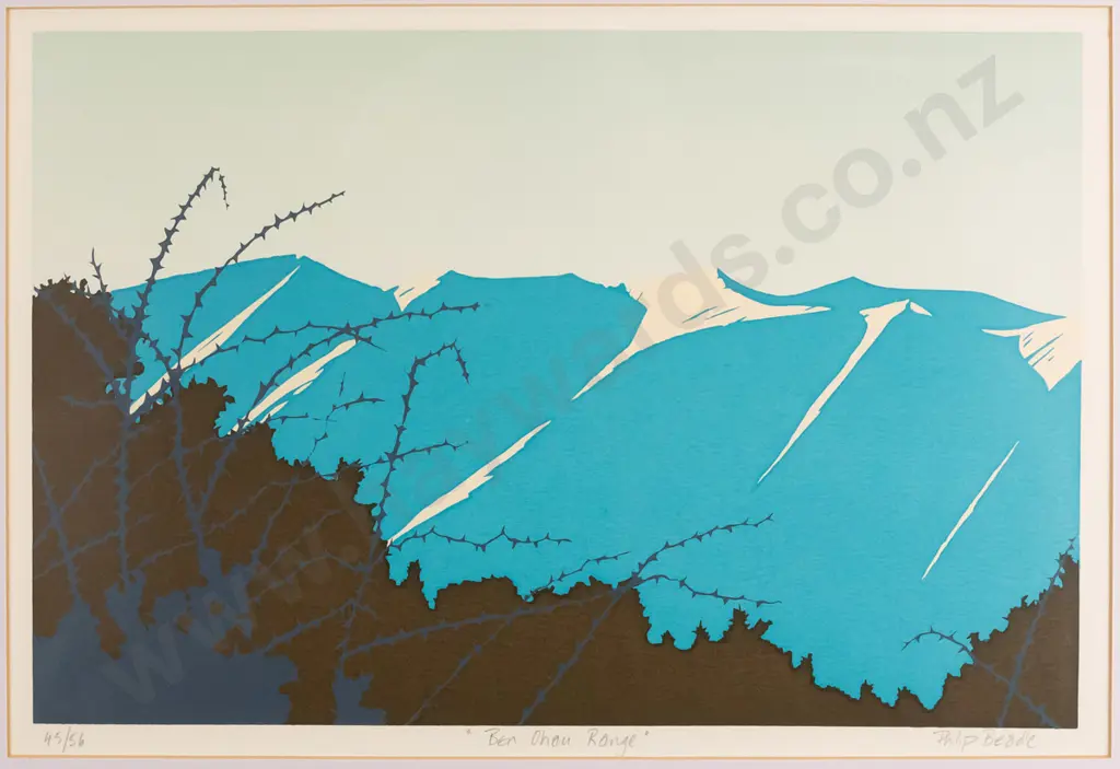Philip Beadle - framed screenprint 45/56 "Ben Ohau Range" H-260 W-390 Image 1++