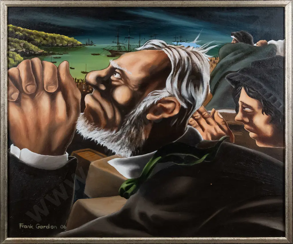 Frank Gordon '06 - framed oil on canvas - colonial scene H-490 W-590 Image 1++