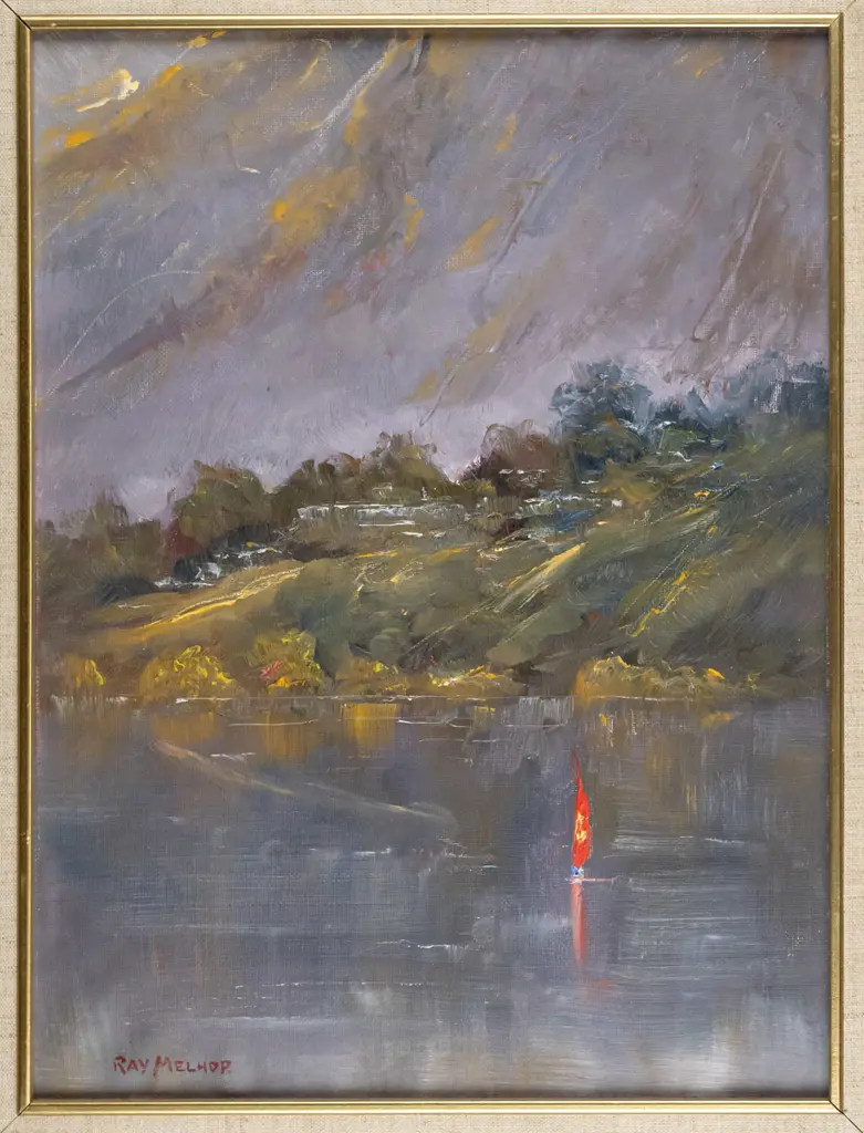 Ray Melhop - framed oil "Yachting at sunset" H-390 W-290 Image 1++