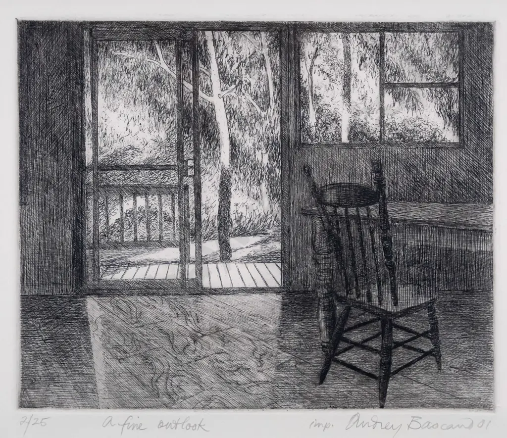 Audrey Bascand '01 - framed etching 2/25 "a find outlook" H-200 W-240 Image 1++
